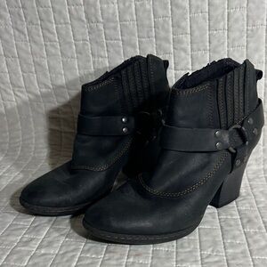 B.O.C. Lacey black leather harness ankle booties